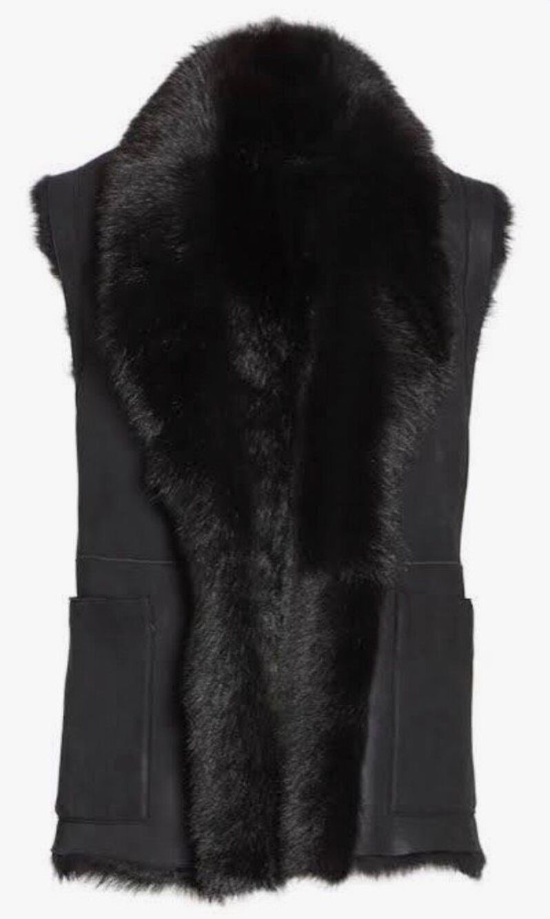 NEW NWT VINCE Toscana Shearling Fur Leather BLACK Reversible VEST sz M $1495